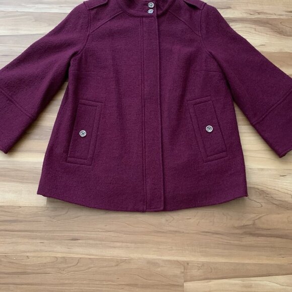 Chico's Boiled Wool Jacket 1 M Medium Burgundy Red Mock Neck Epaulettes Zipper - Picture 3 of 12